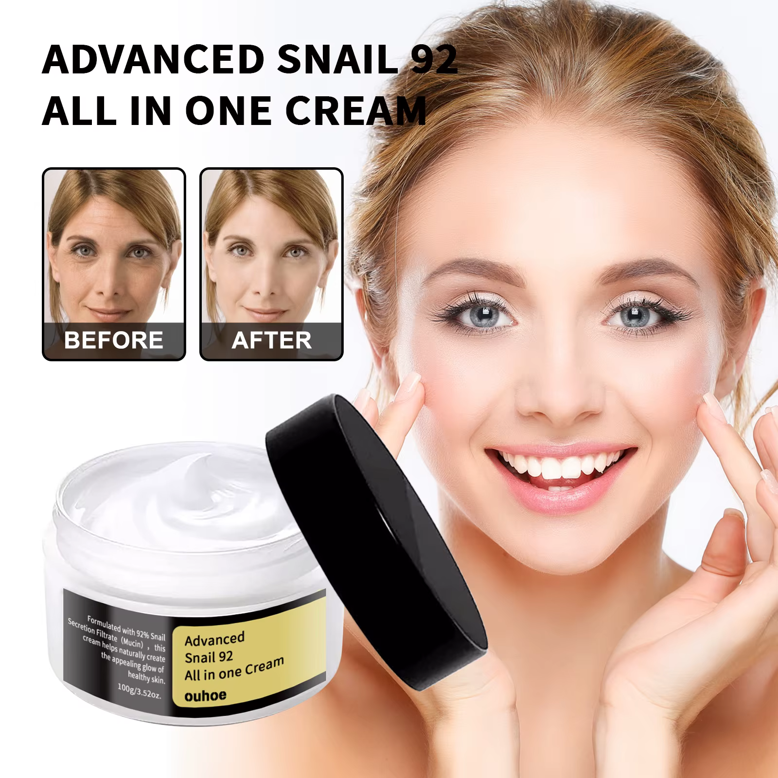 Crème pour le visage à la bave d'escargot E avancée, blanchissante, réparatrice, apaisante, peau sen