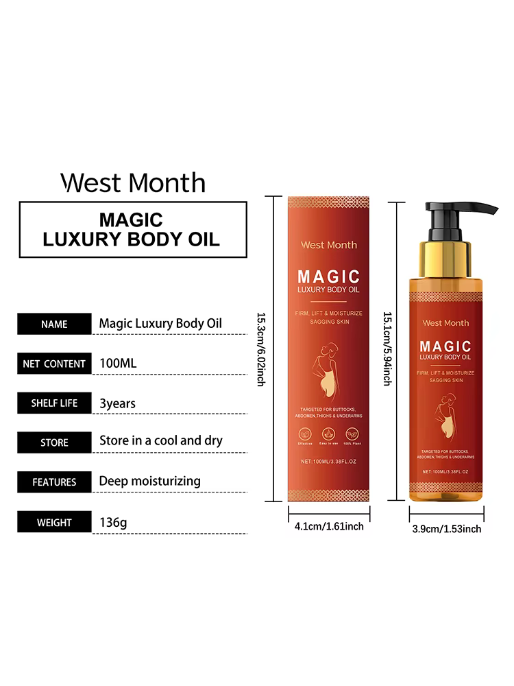 WEST MONTH Magic Luxury Body Oil Soin de la peau d'hiver et hydratant, peau douce et ferme, soin quo