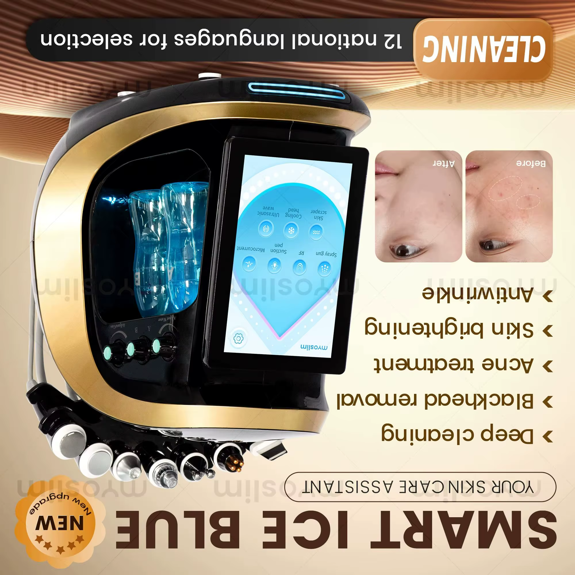 Nouvelle machine de soin du visage Hydra Oxyge 7 en 1 Smart Ice Blue, nettoyage de la peau, analyseu