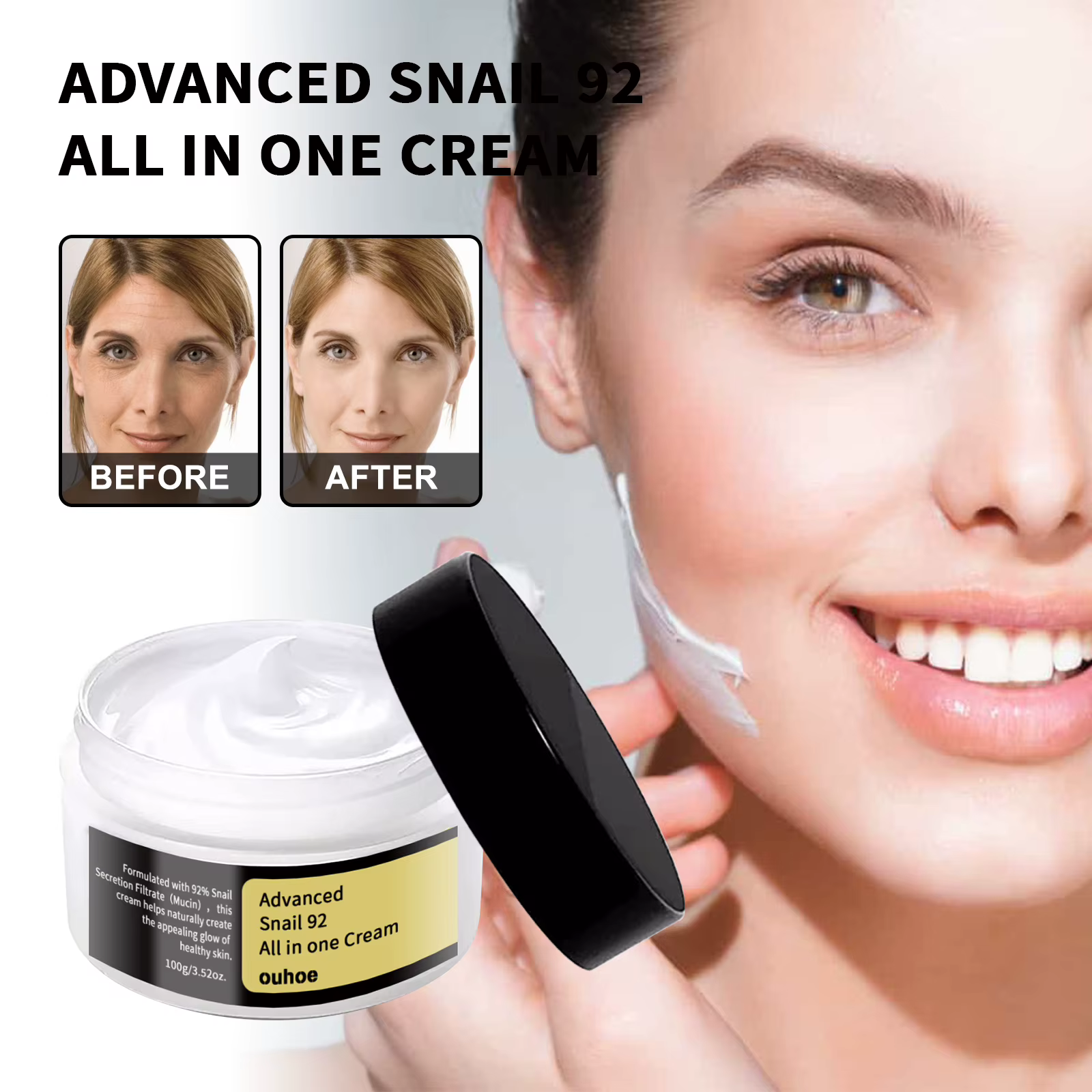 Crème pour le visage à la bave d'escargot E avancée, blanchissante, réparatrice, apaisante, peau sen