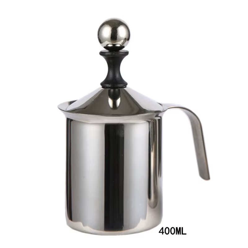 Mousseur à lait manuel 400 ml en acier inoxydable pour cappuccino, crèmeur à lait, mousseur à café, 