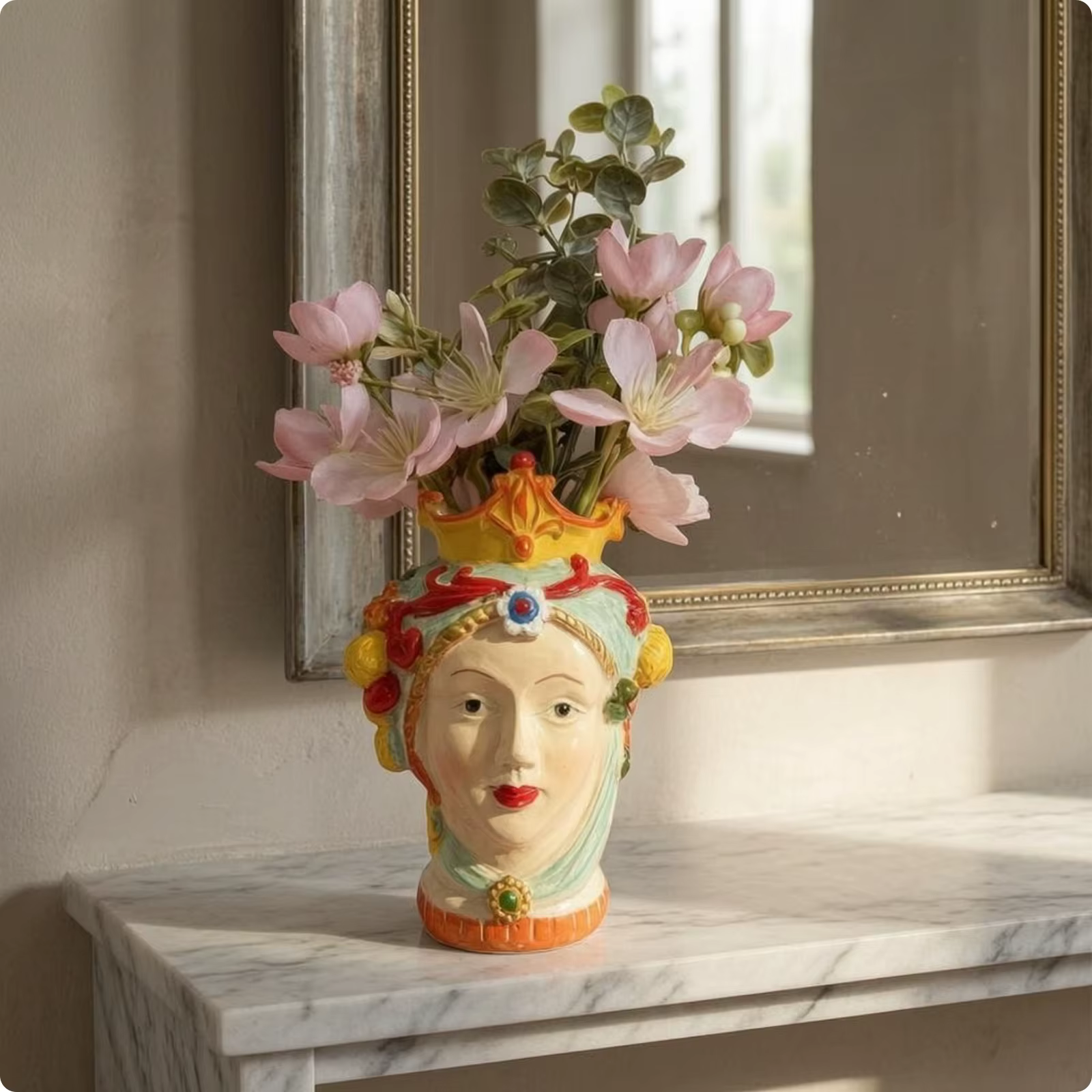 Vase en résine orné, finition brillante, vase sculptural, décoration d'intérieur, motif feuille, fac