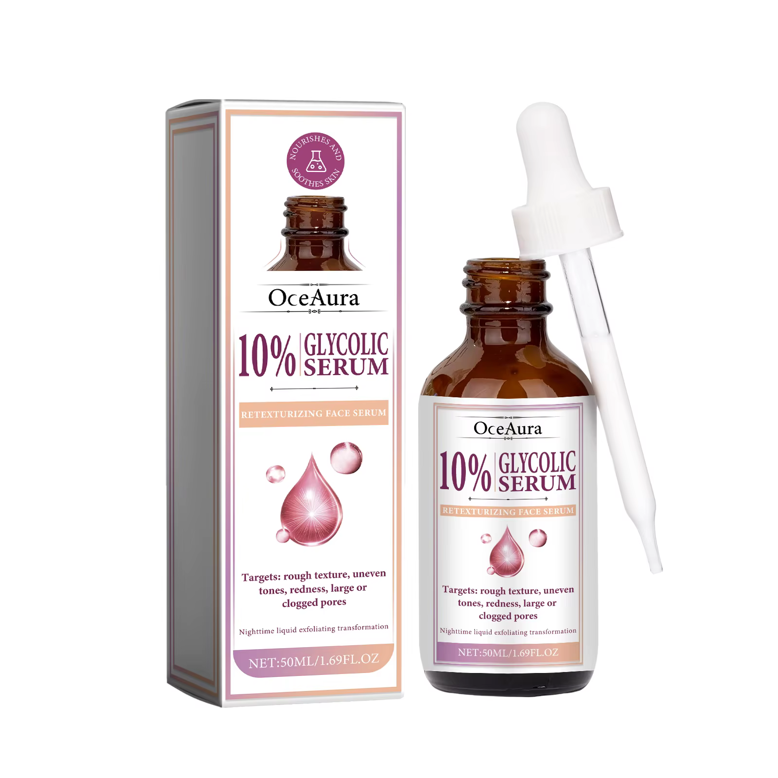 Solution tonique à l'acide glycolique 10%, estompe les ridules, sérum raffermissant pour le visage,