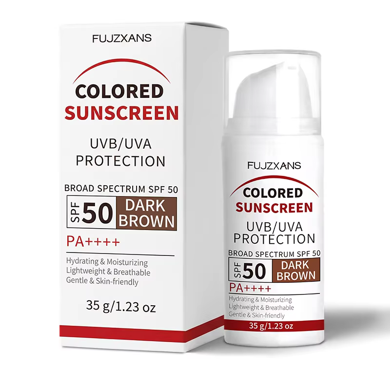Crème solaire teintée au dioxyde de titane - Crème BB brun foncé avec SPF50, éclat naturel, protecti