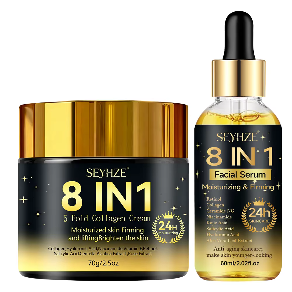 SEYHZE Kit de Soins Visage Hydratant et Raffermissant 8-en-1 (2 pièces) avec Niacinamide, Collagène,