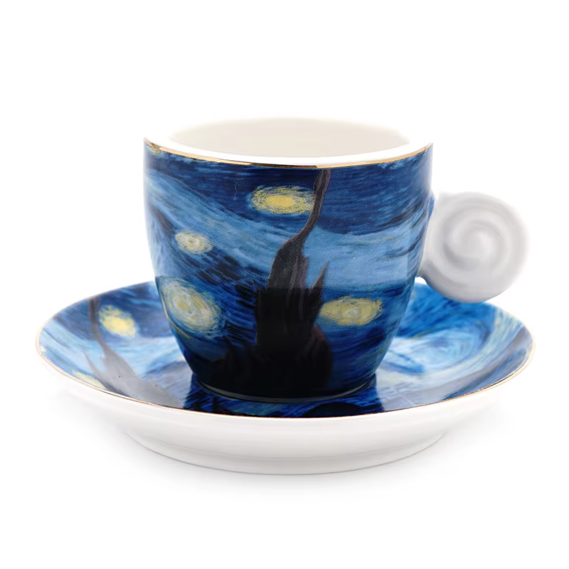 Van Gogh-Ensemble de tasses à café et d'assiettes en céramique de luxe, tasse à thé de dégustation d