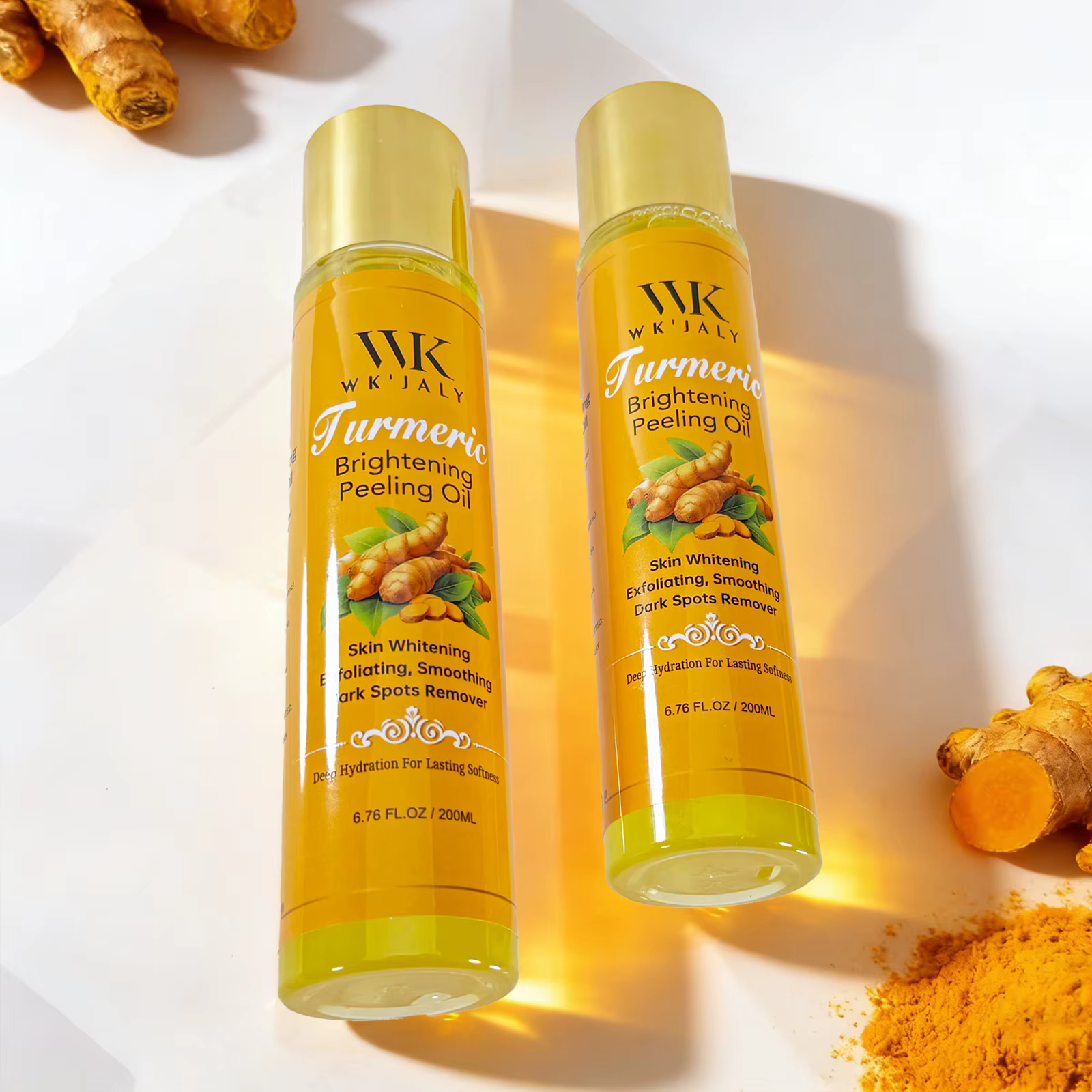 WK JALY Huile exfoliante éclaircissante au curcuma, exfoliation, élimination des taches brunes, blan