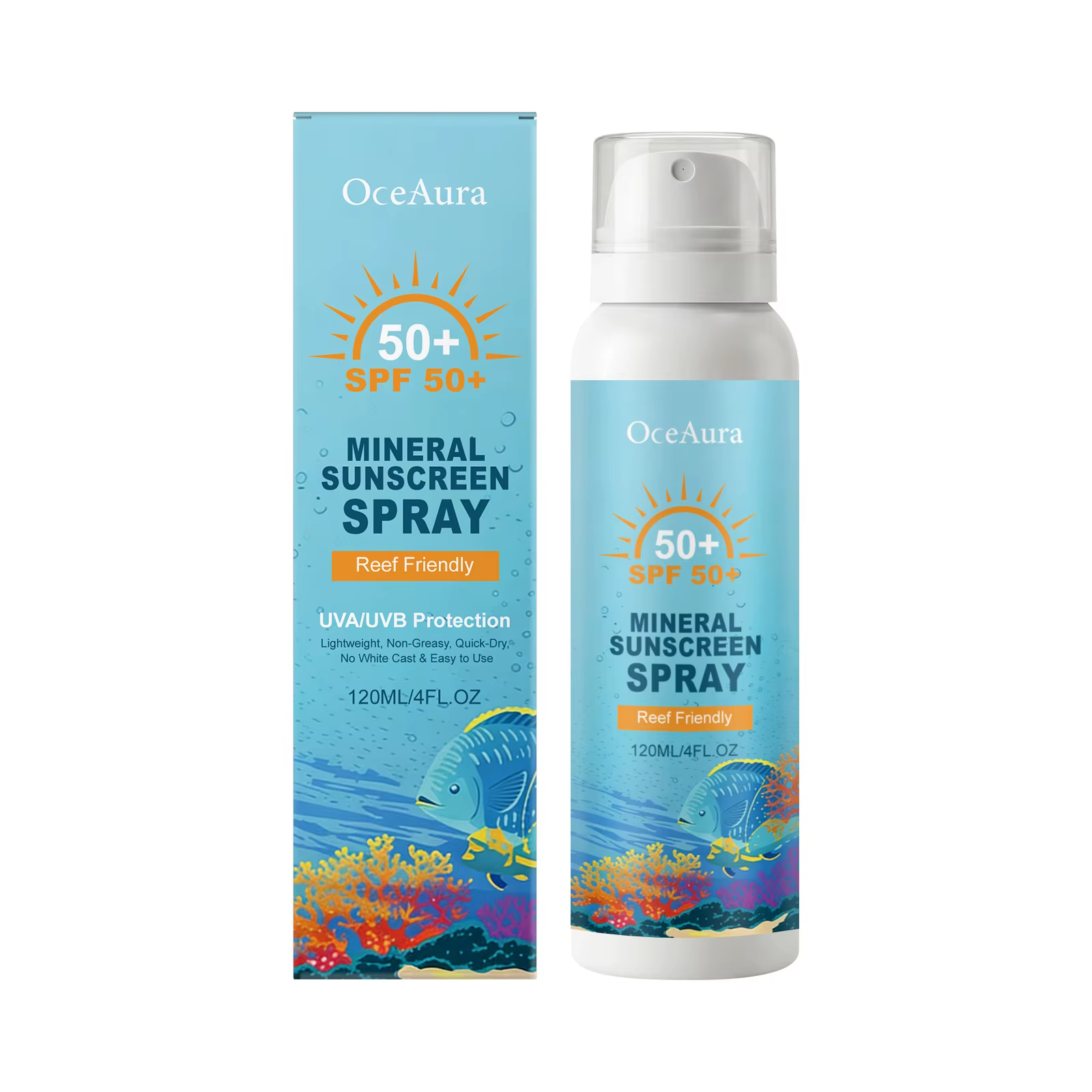 OceAura Spray solaire SPF 50, protection solaire anti-UV, non gras, non parfumé, séchage rapide, crè