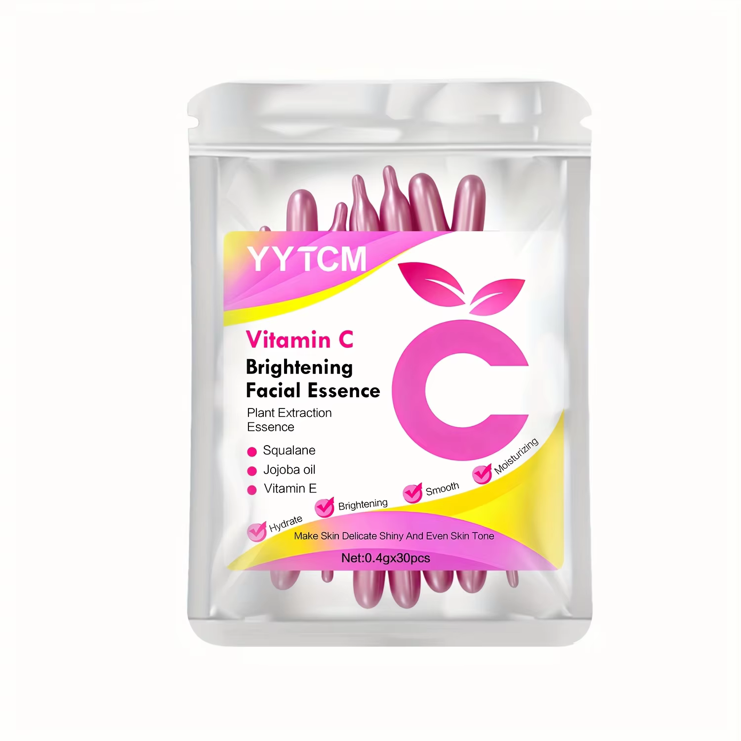 Essence en capsules éclaircissante et hydratante à la vitamine C, hydrate et lisse la peau, contient