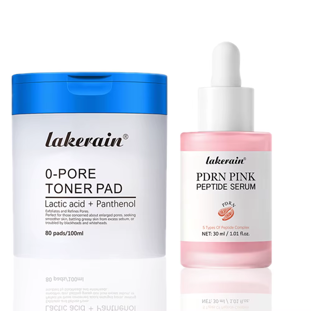 Lakerain – Lot de 2 produits de soin : Tampon tonifiant 0-Pore, Sérum éclat au peptide rose et ADN d