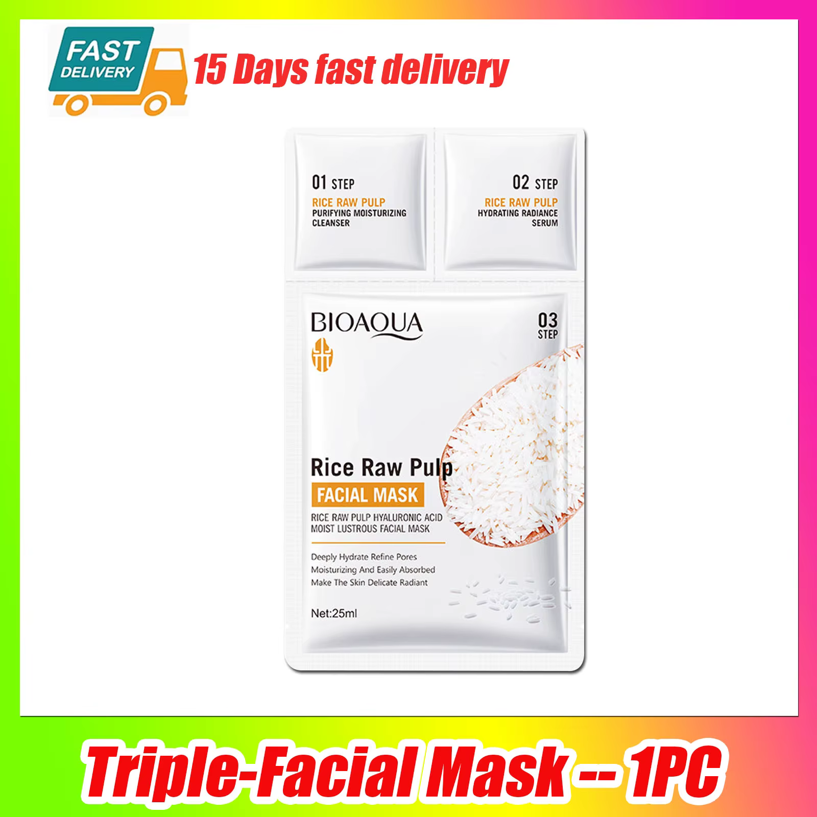 Coffrets de masques visage au riz blanc : éclaircissants, hydratants, anti-rides, sérum, nettoyant,