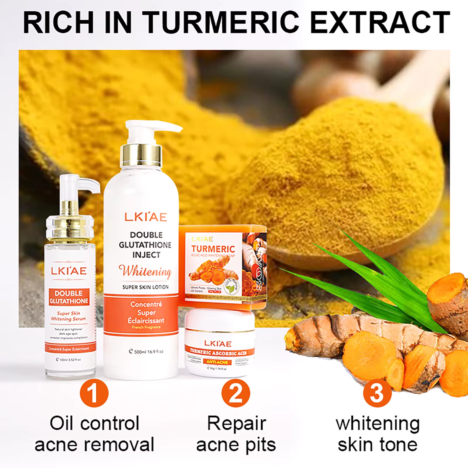 AILKE gamme de soins pour la peau éclaircissante et élimination de l'acné, avec double glutathion, v