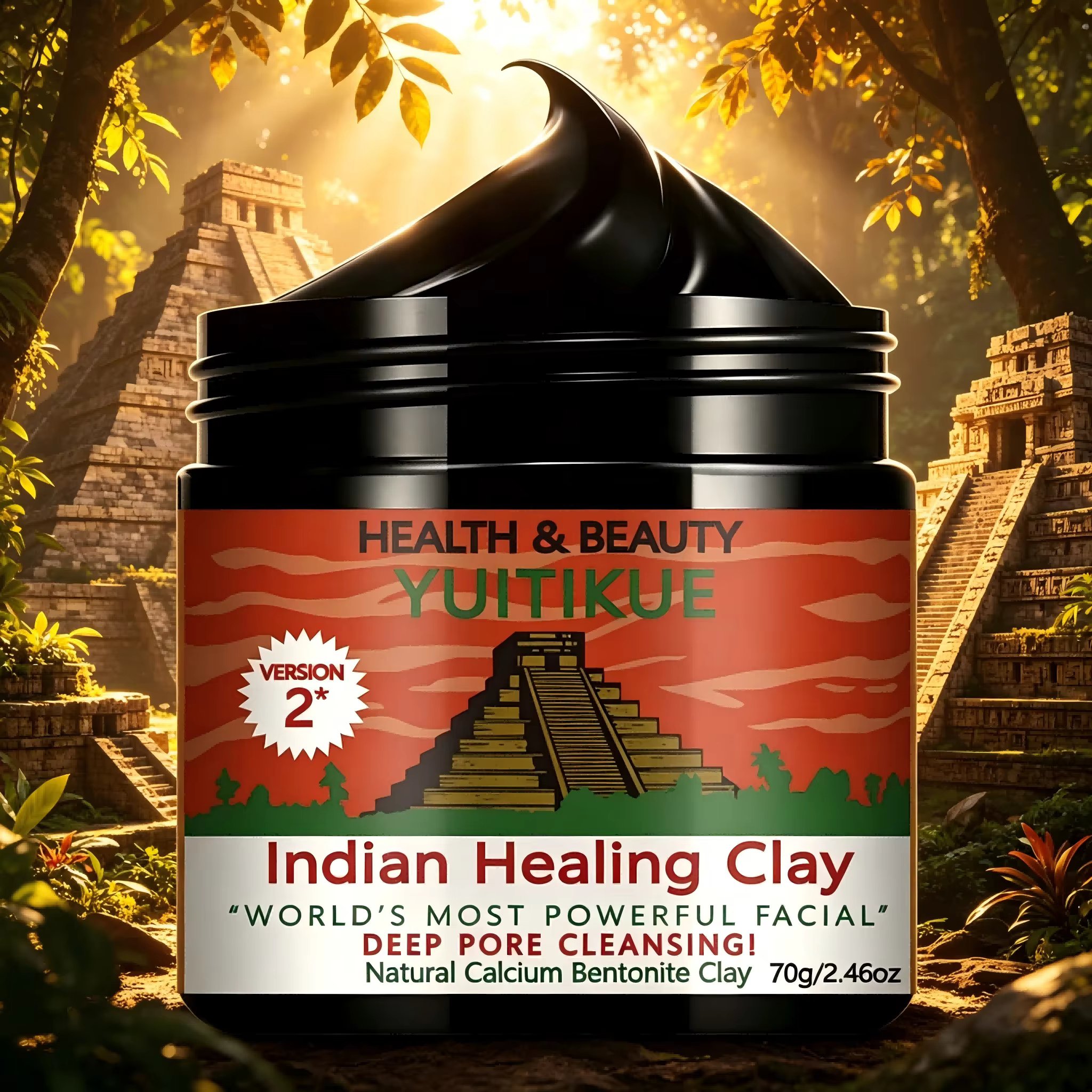Masque de soin à l'argile indienne YUITIKUE, bentonite de calcium naturelle, masque facial nettoyant