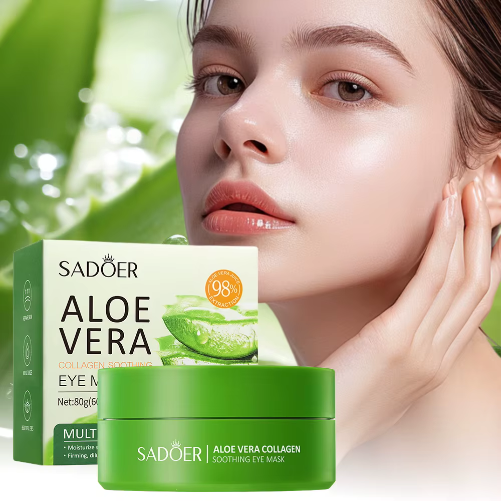 SADOER Masque Apaisant Contour des Yeux au Collagène et à l'Aloe Vera 60 Patchs Hydratants et Raffer