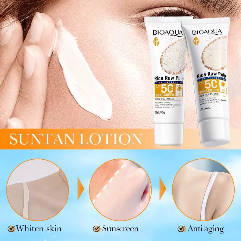 BIOAQUA pulpe brute de riz Spf 50 + crème solaire pour visage corps cou dos protecteur bloqueur sola