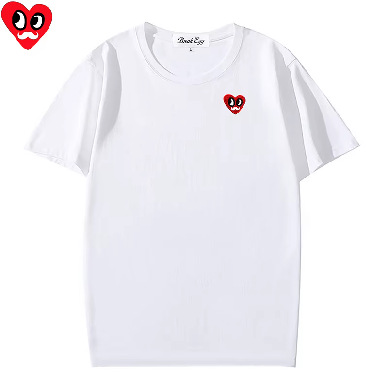Rouge divers yeux intéressants Animal coeur broderie T-shirt femmes hommes coton col rond à manches 