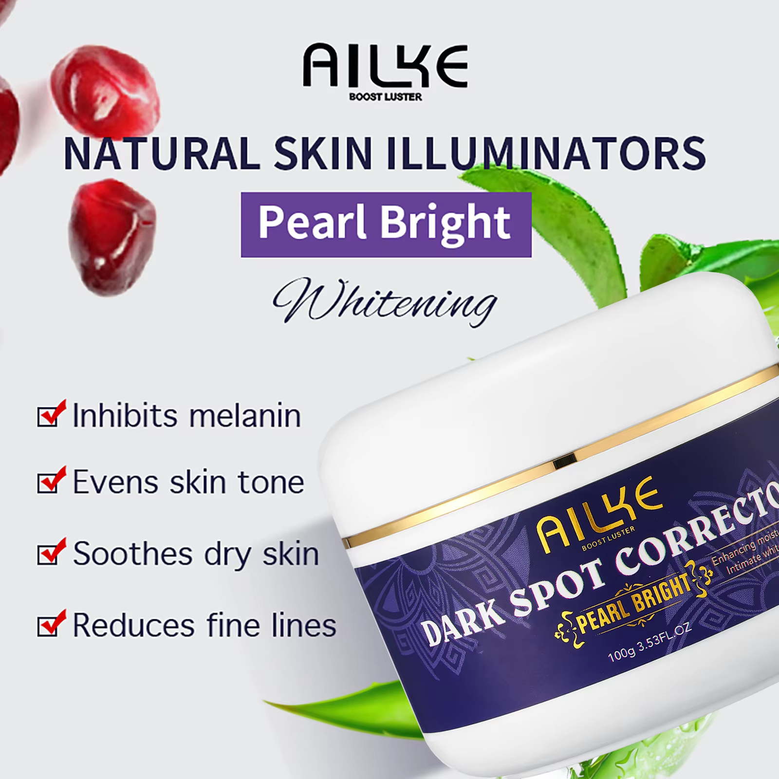 AILKE Crème visage dissolvant de taches foncées Double Glutathion, pour aisselles, coudes, jambes, t