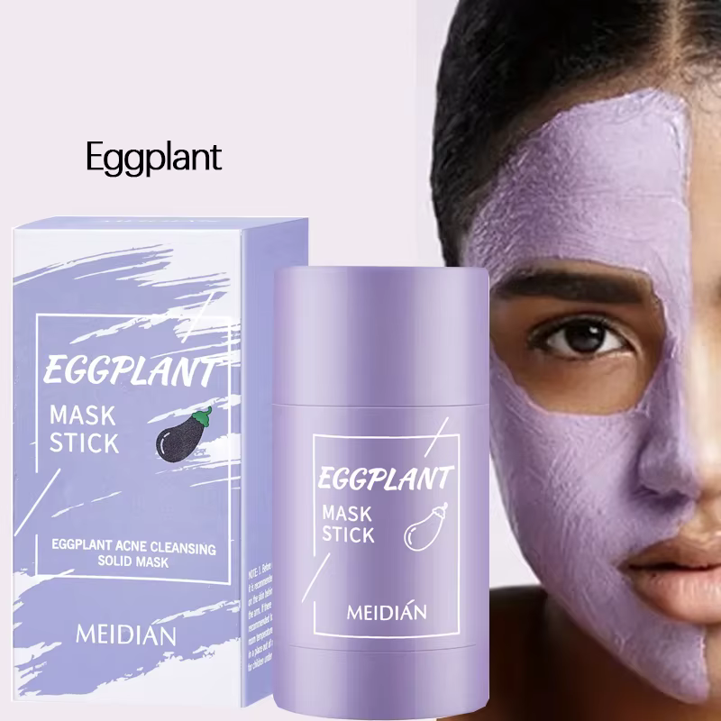 Bâton de masque facial solide au thé vert et à l'aubergine, nettoyage en profondeur, hydratation lon