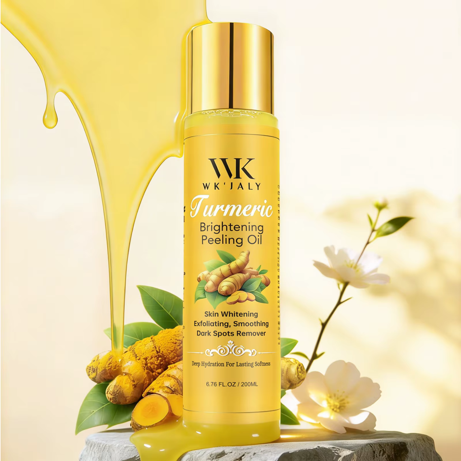 WK JALY Huile exfoliante éclaircissante au curcuma, exfoliation, élimination des taches brunes, blan