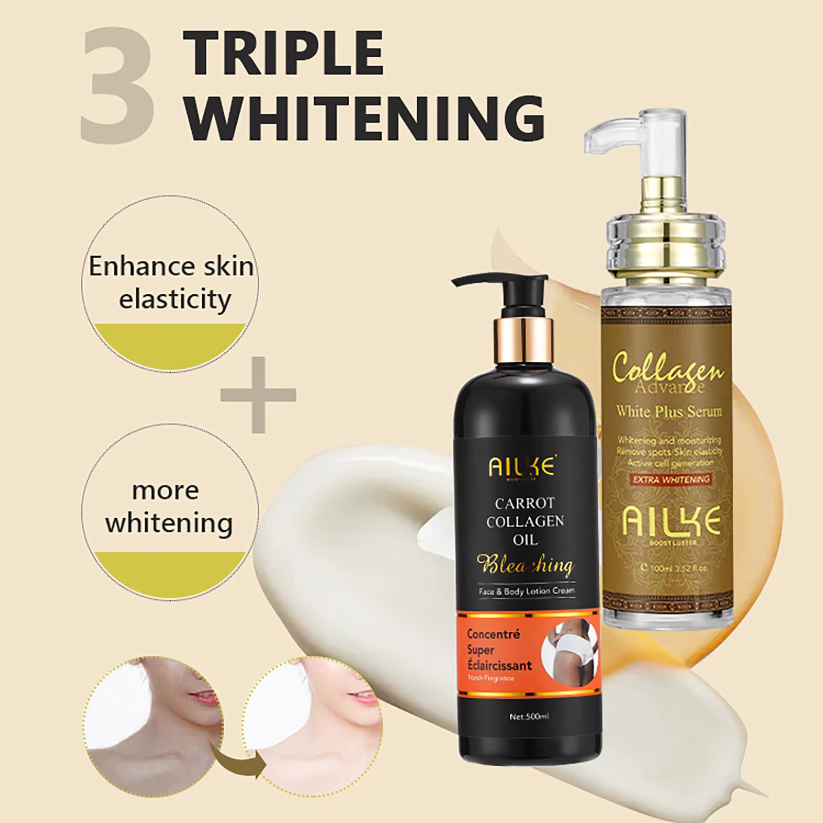 AILKE-Sérum éclaircissant pour le visage et la peau au collagène organique, hydratant, unifie le tei
