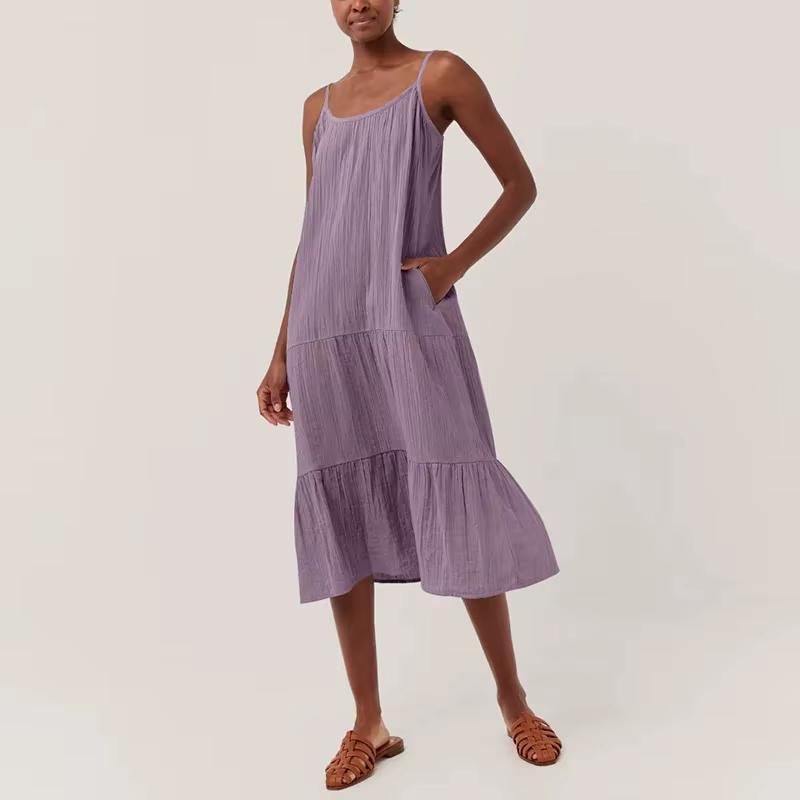 Robe élégante et jolie en mousseline 100% coton pour femmes, robe sexy à col en V sans manches avec