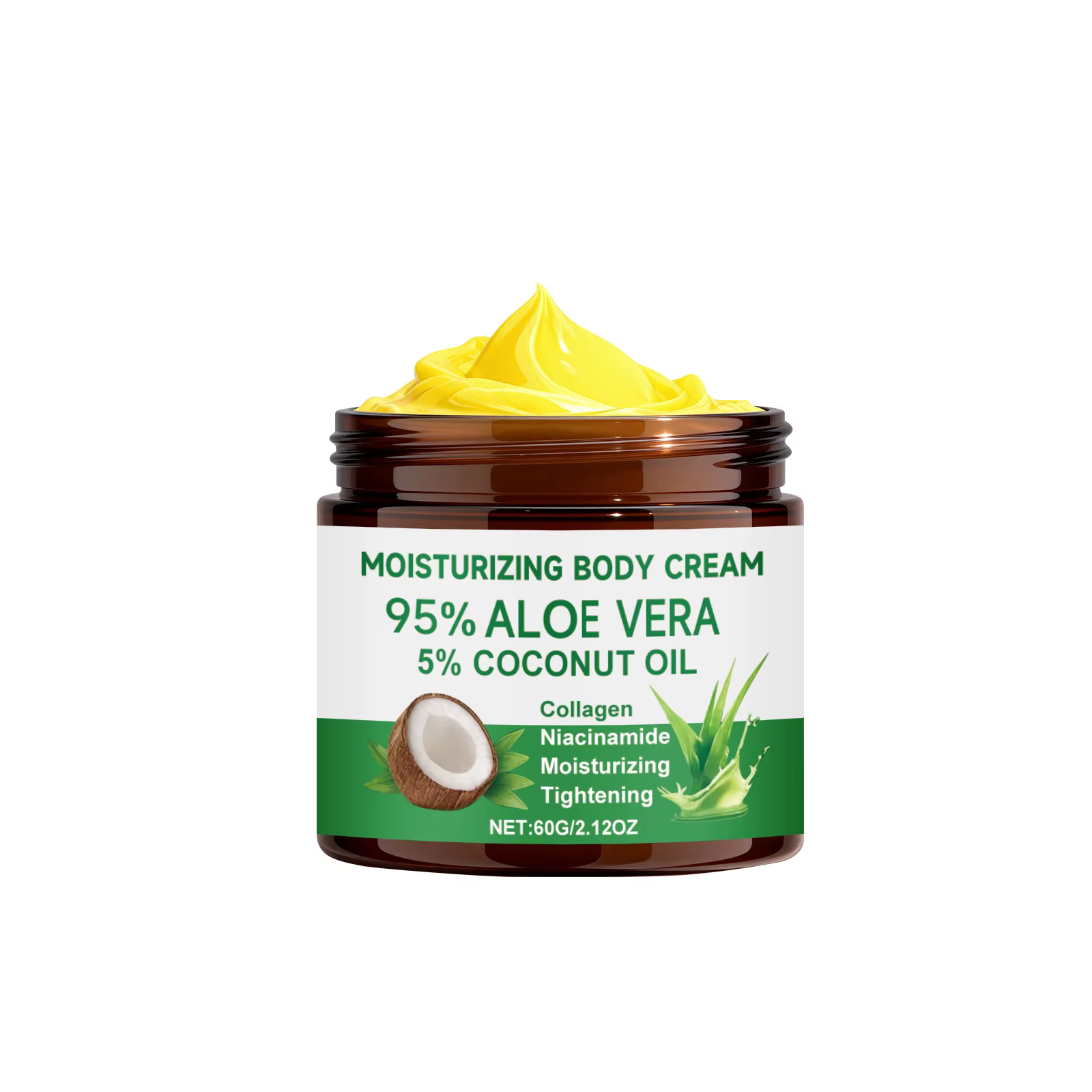 Crème hydratante pour le corps à 95% d'aloe vera avec 5% d'huile de noix de coco, soin nourrissant d