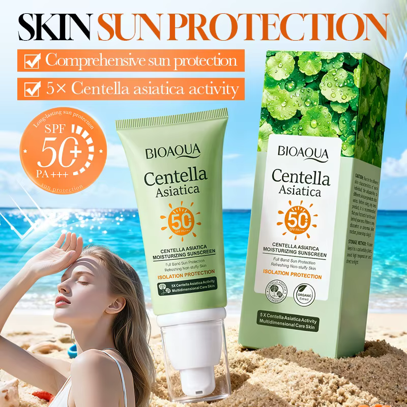 Crème solaire hydratante à la Centella Asiatica 50g, SPF50+ PA+++ Protection UV élevée, Anti-photoâg