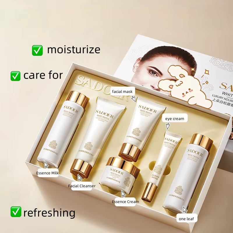 Coffret Soin à la Truffe Blanche Six Pièces, Riche en Extrait de Centella Asiatica, Niacinamide et A