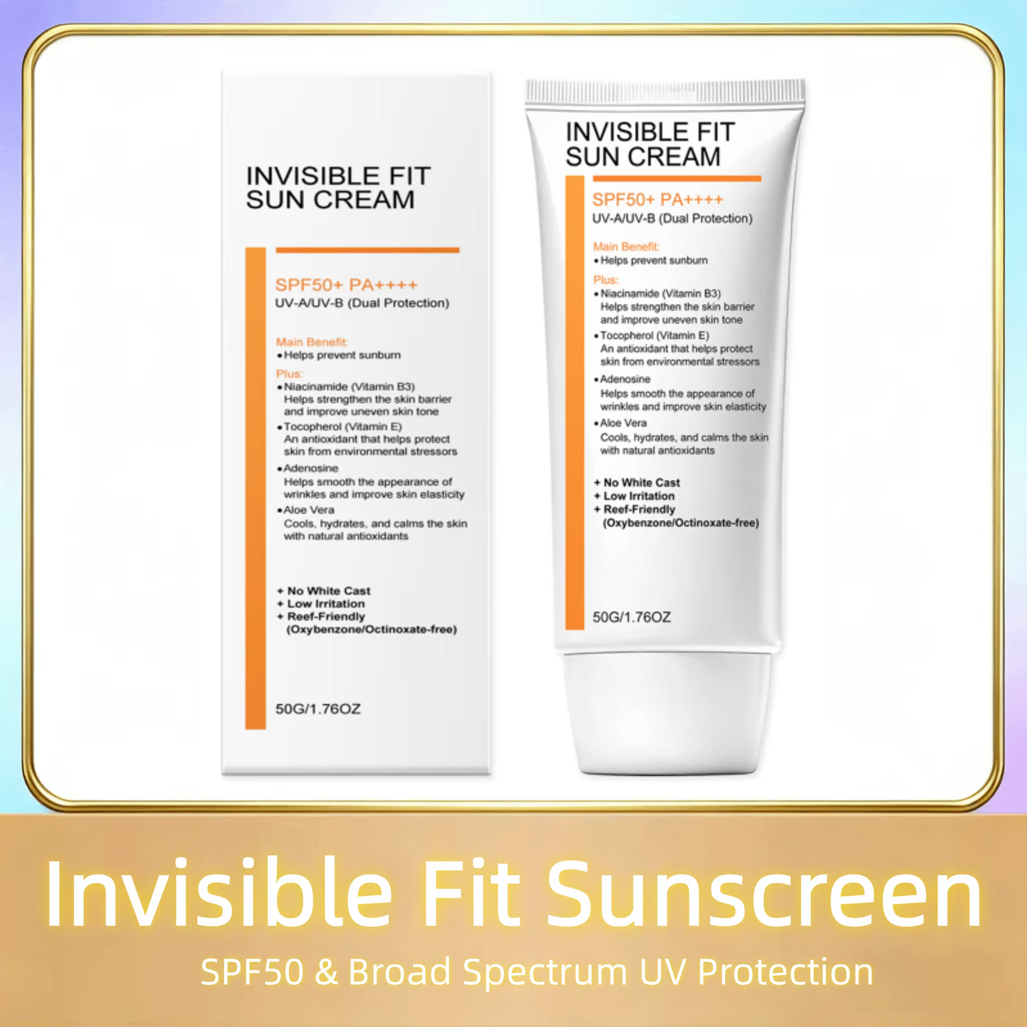 Crème solaire Invisible Fit SPF50, protection UV à large spectre, hydratante, légère, pour femmes et