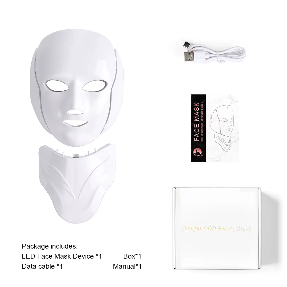 Masque LED rechargeable 7 couleurs pour le visage et le cou, appareil de soin de la peau portable sa