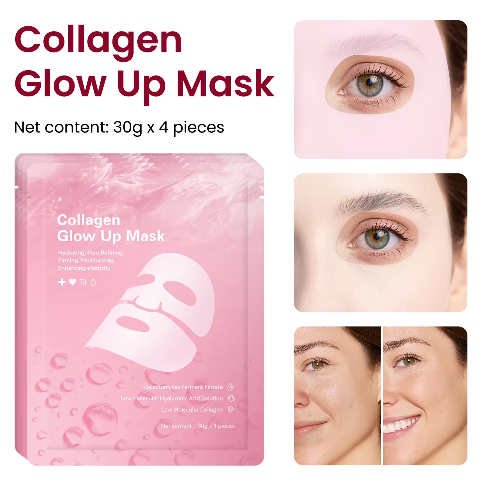 Masque Gel Calci-Protein & Acide Hyaluronique - Formule Raffermissante & Hydratante, Renforce la Pea