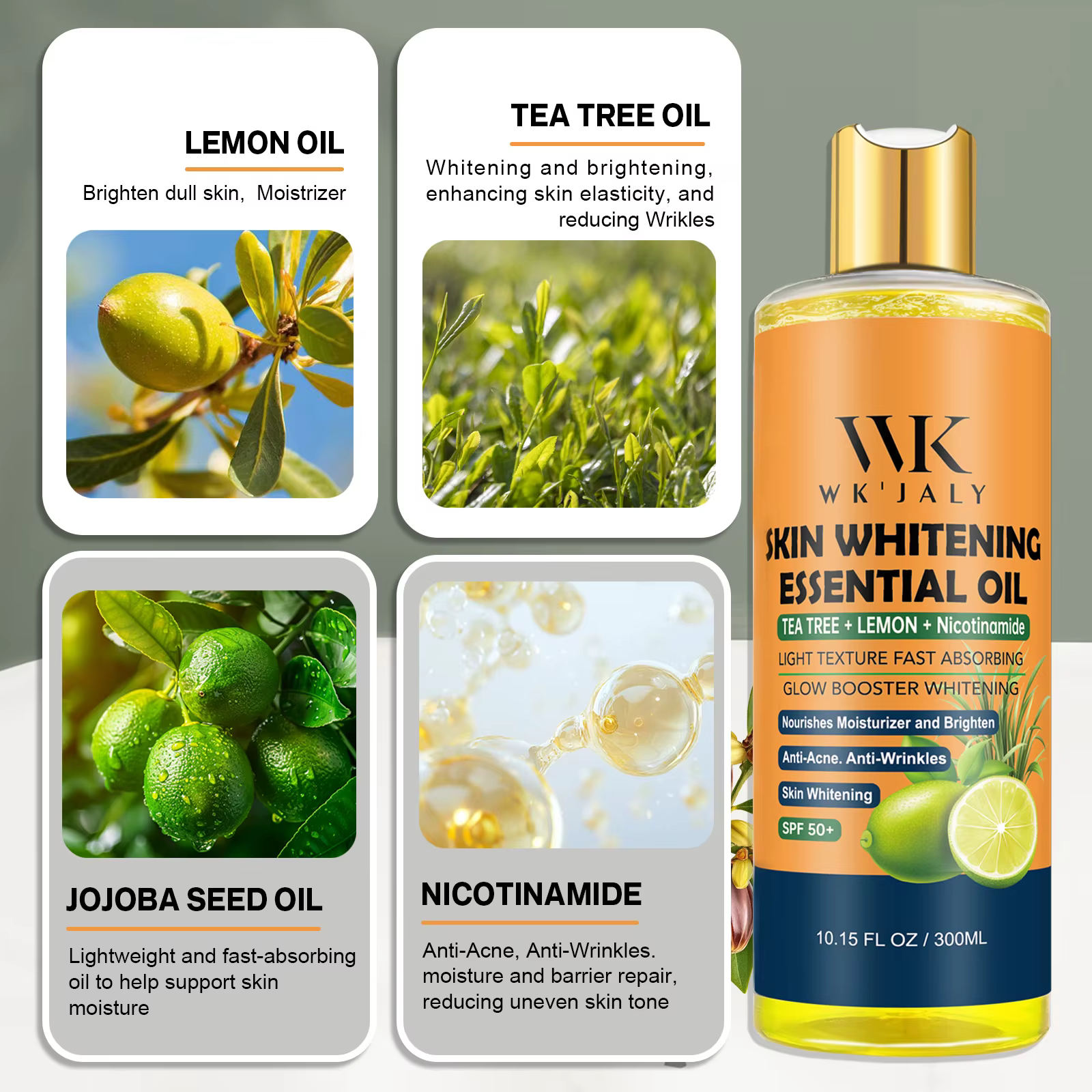 WK JALY Glow Booster huile corporelle éclaircissante blanchissante, élimine l'acné, les taches foncé