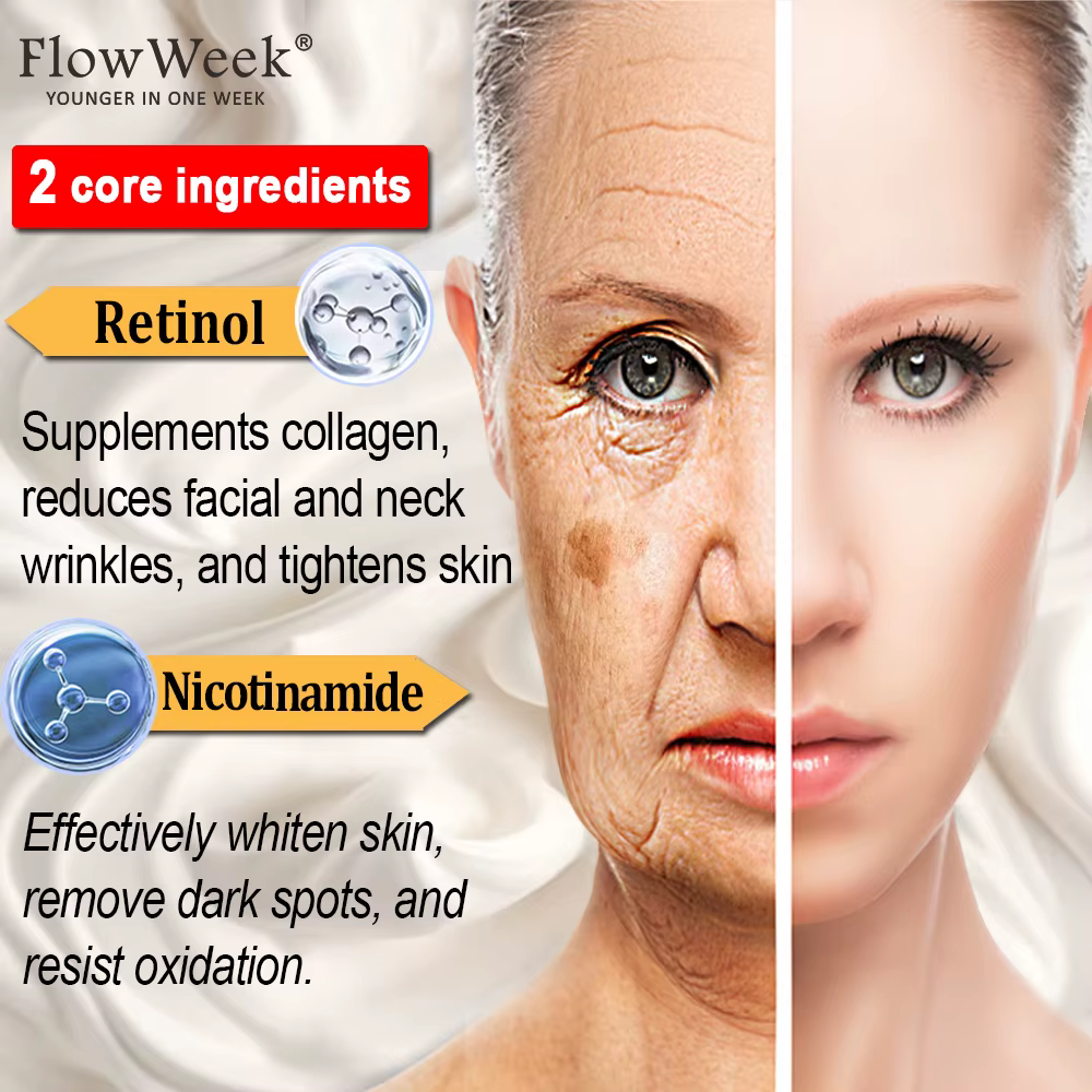Flow-du-- Crème pour le visage raffermissante au rétinol, Essence anti-âge, Élimine les tâches brune