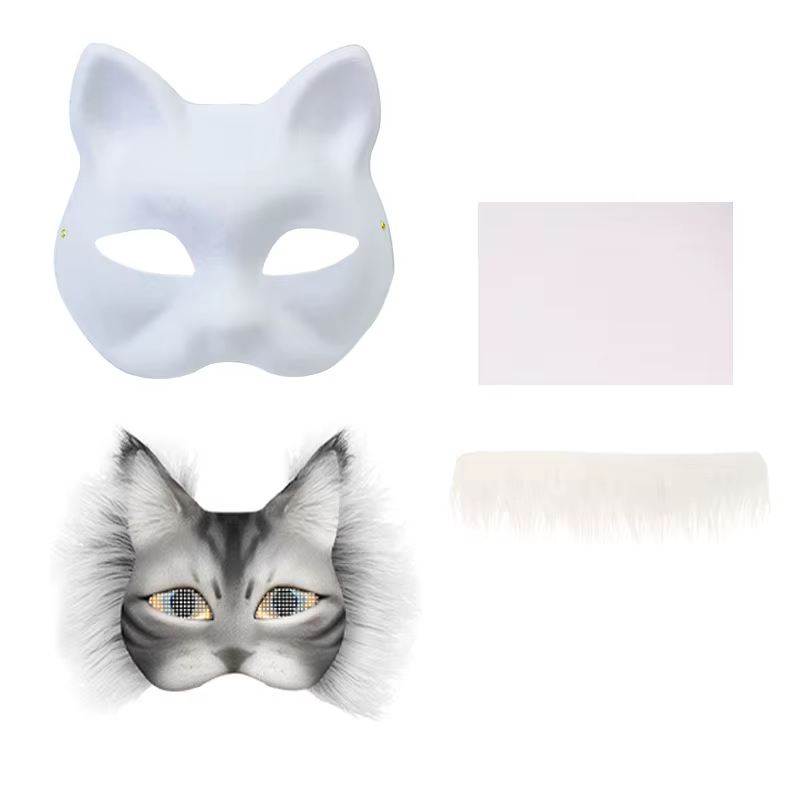 Kit de demi-masque avec graffitis DIY 3 pièces ; Designs Therian dessinés à la main ; Accessoire de 