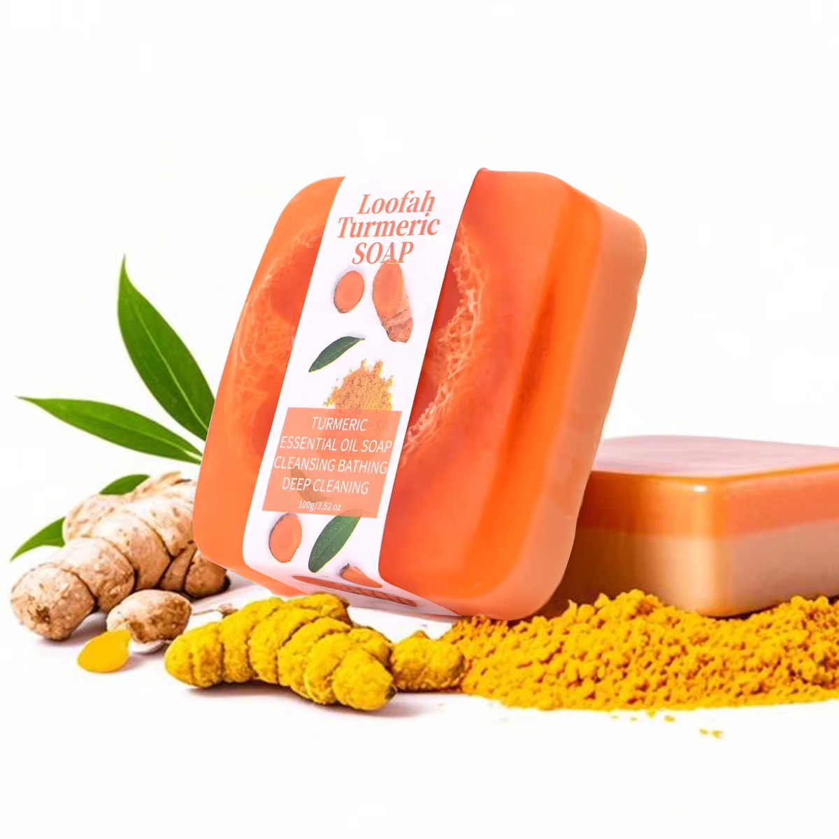 S + 100g curcuma Loofah savon nettoyant pour le visage fait à la main purifiant en profondeur blanch