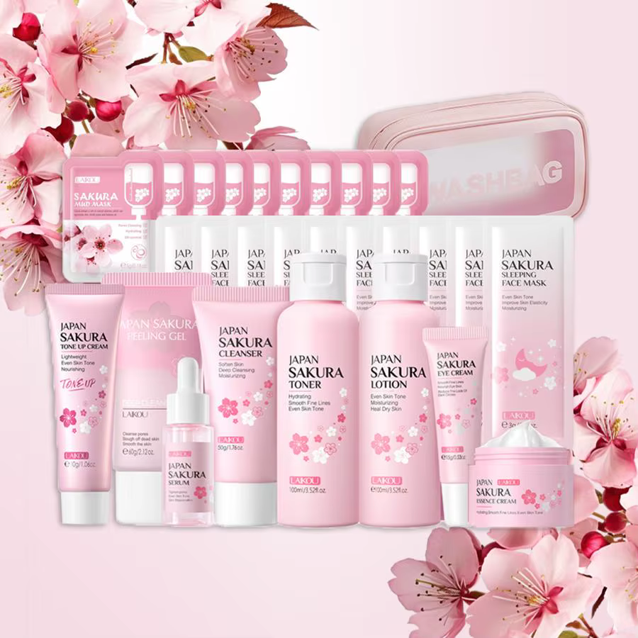 Sakura-Ensemble de soins de la peau pour femmes et filles, kit de nettoyage en profondeur, hydratant