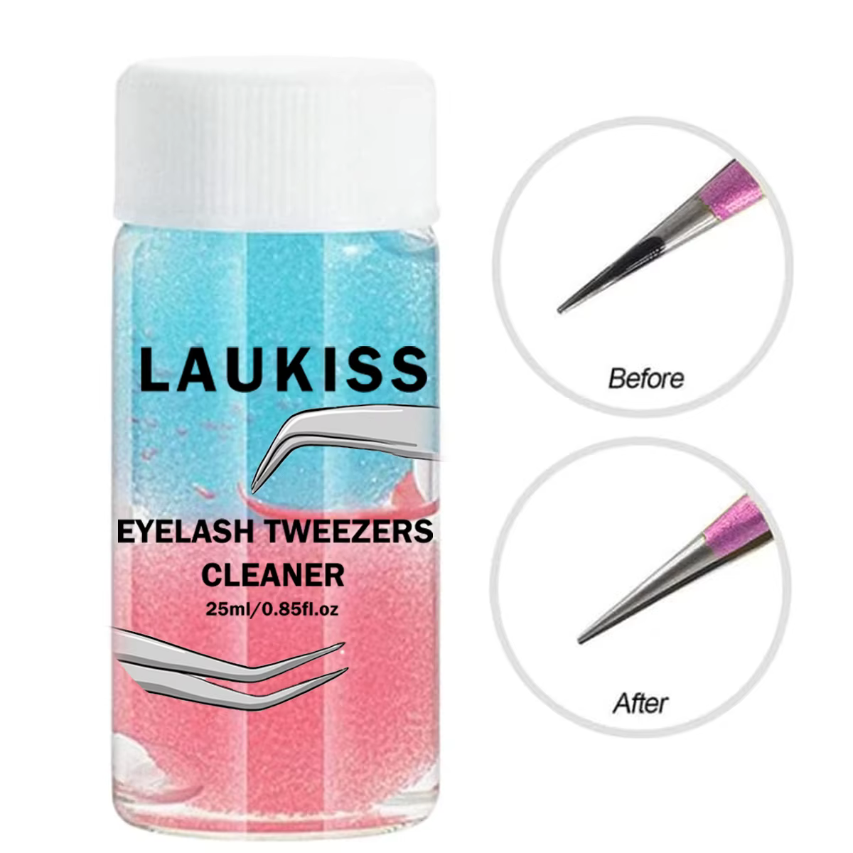 Nettoyeur de pincettes à cils, 25ml, outils de nettoyage avec dissolvant de colle, liquide et boule 
