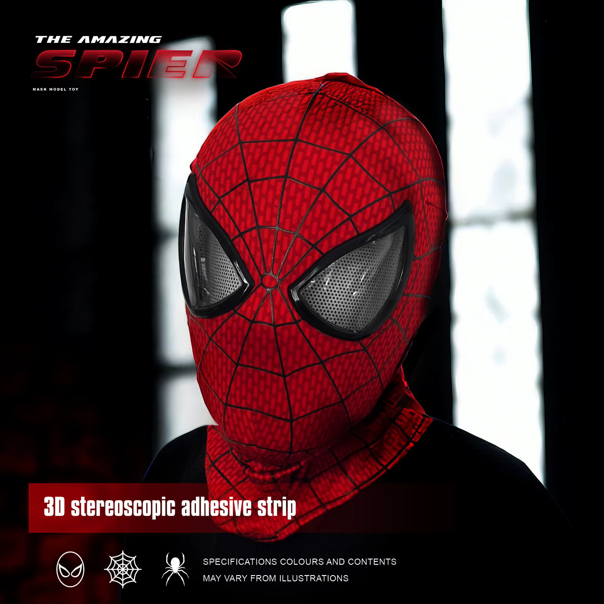 Masque lumineux Spider-Man à activation automatique avec yeux motorisés et contrôle par anneau, éche