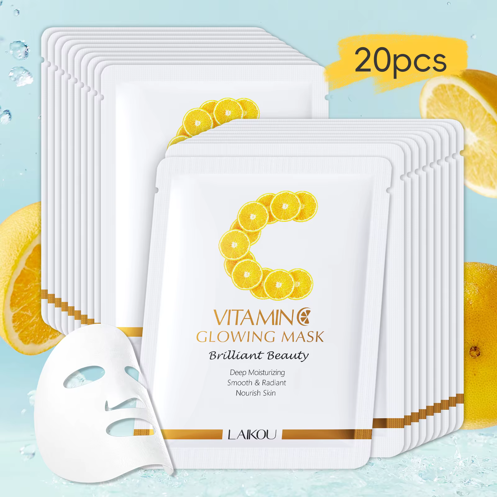LAIKOU – masque lumineux à la vitamine C, feuille éclaircissante, masque hydratant, Anti-âge, soins 