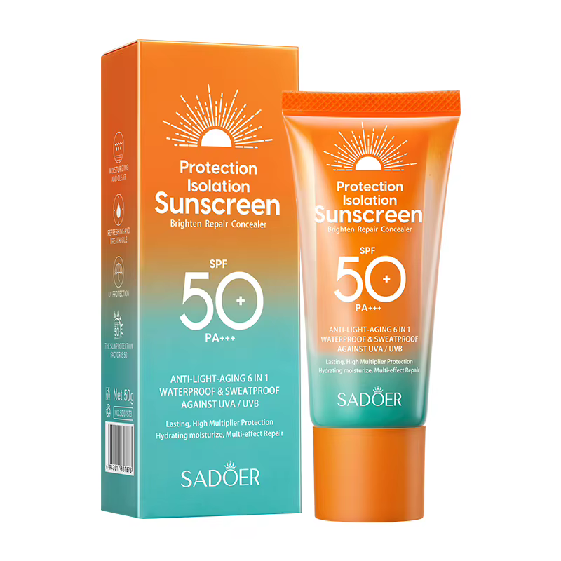 Crème solaire SPF50+ PA+++ 6-en-1 imperméable 50g - Protection UV, éclaircissante et réparatrice, fi