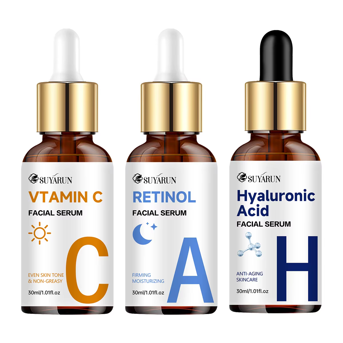 SUYARUN Sérum Vitamine C + Rétinol + Acide Hyaluronique Duo |   Combo éclaircissant et hydratation a