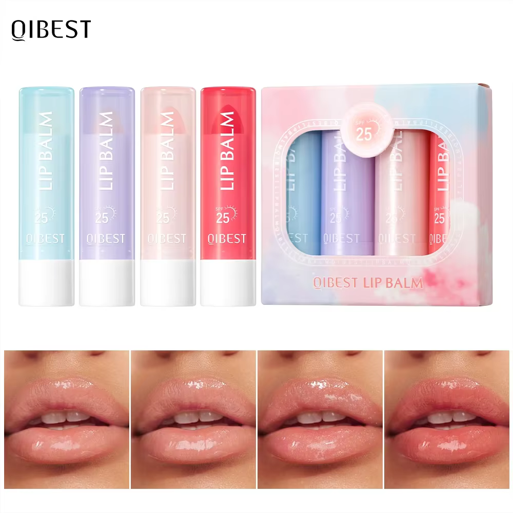 QIBEST Baume à lèvres hydratant, Kits de maquillage, Huile à lèvres originale, Soin brillant longue 