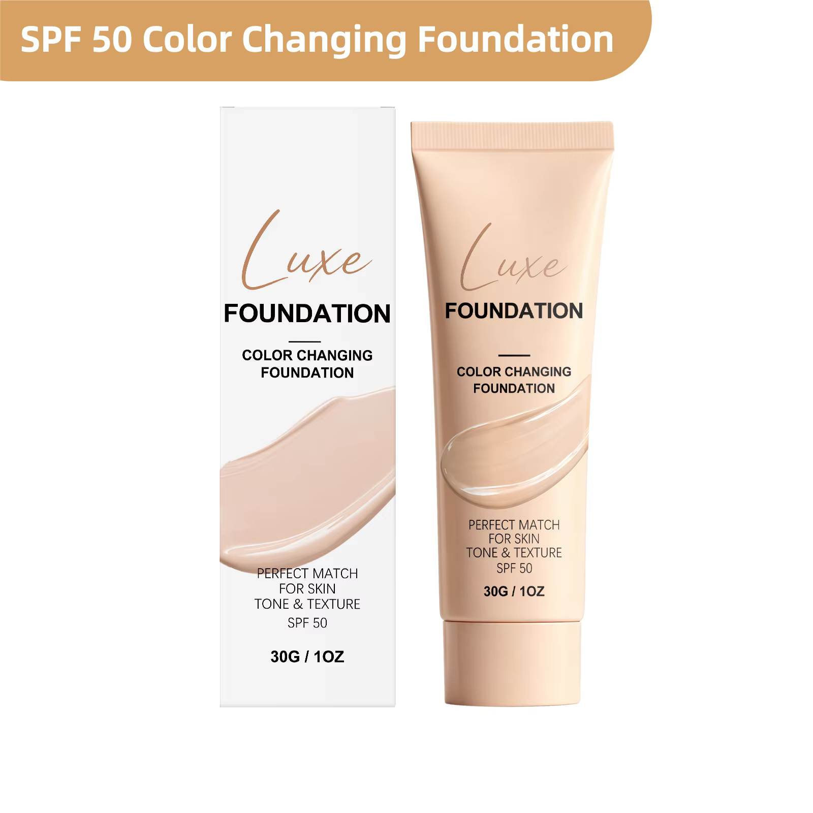 Fond de teint changeant de couleur SPF 50, couvrance naturelle, fond de teint liquide ajustable, lég