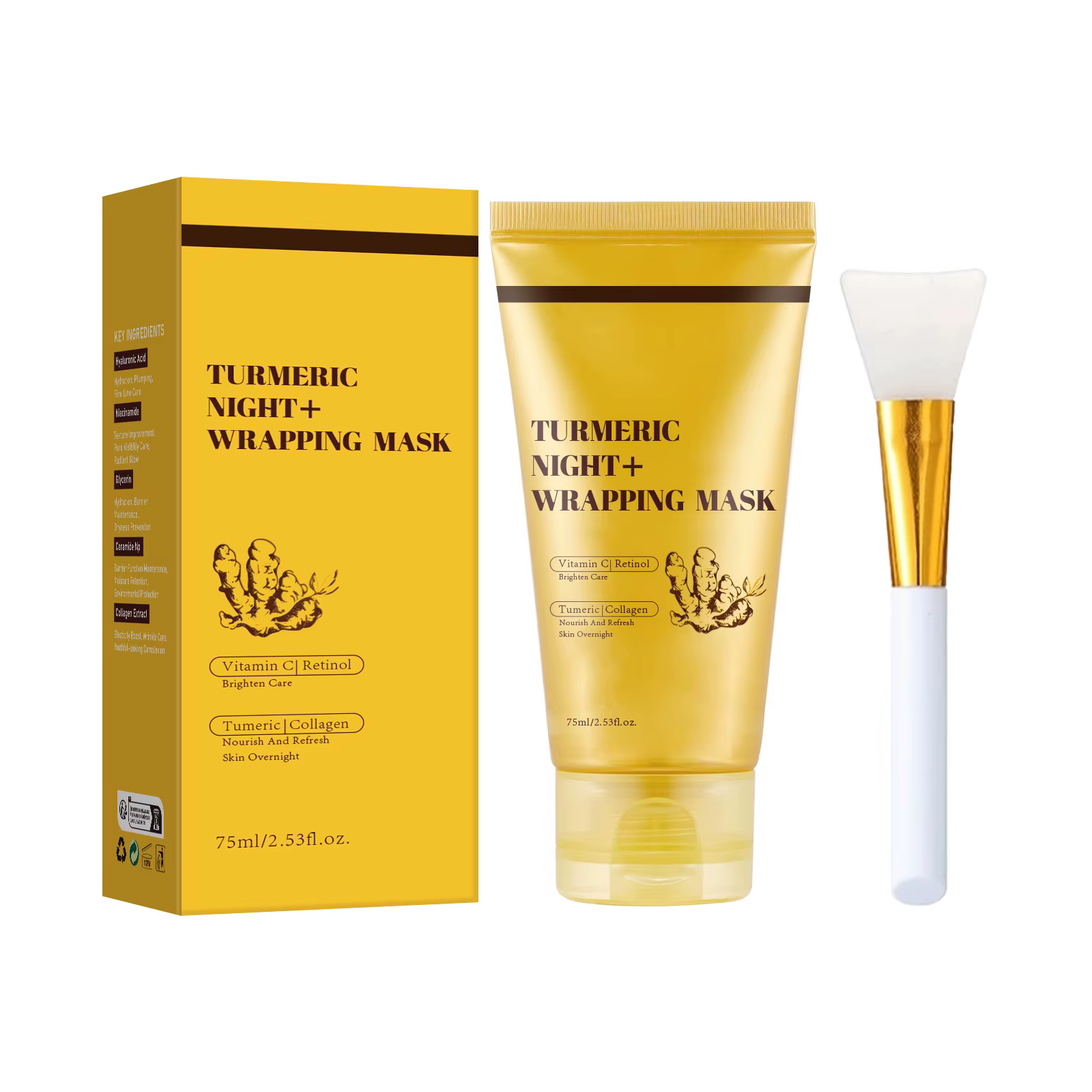 Masque Peel Off pour envelopper la nuit au curcuma, nourrit le collagène hydrolysé, peau brillante, 