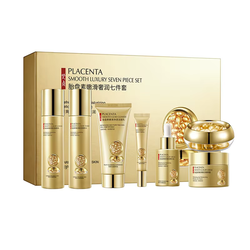 Placenta Soins de la peau Ensemble de sept pièces, riche en placenta Essence, produits de beauté pou