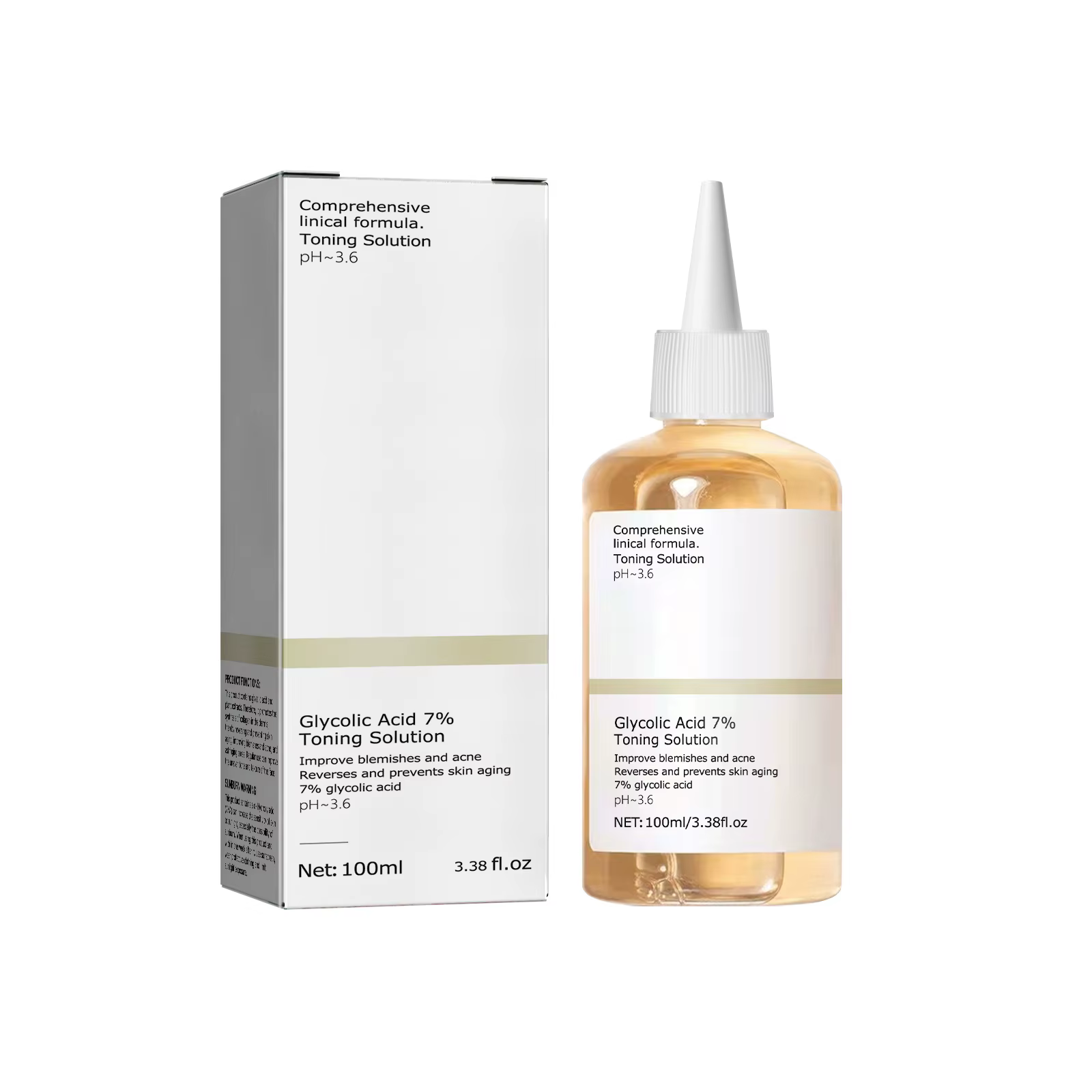 Solution tonifiante à l'acide glycolique 7%, 100ml, pour éliminer l'acné et hydrater la peau, Lotion