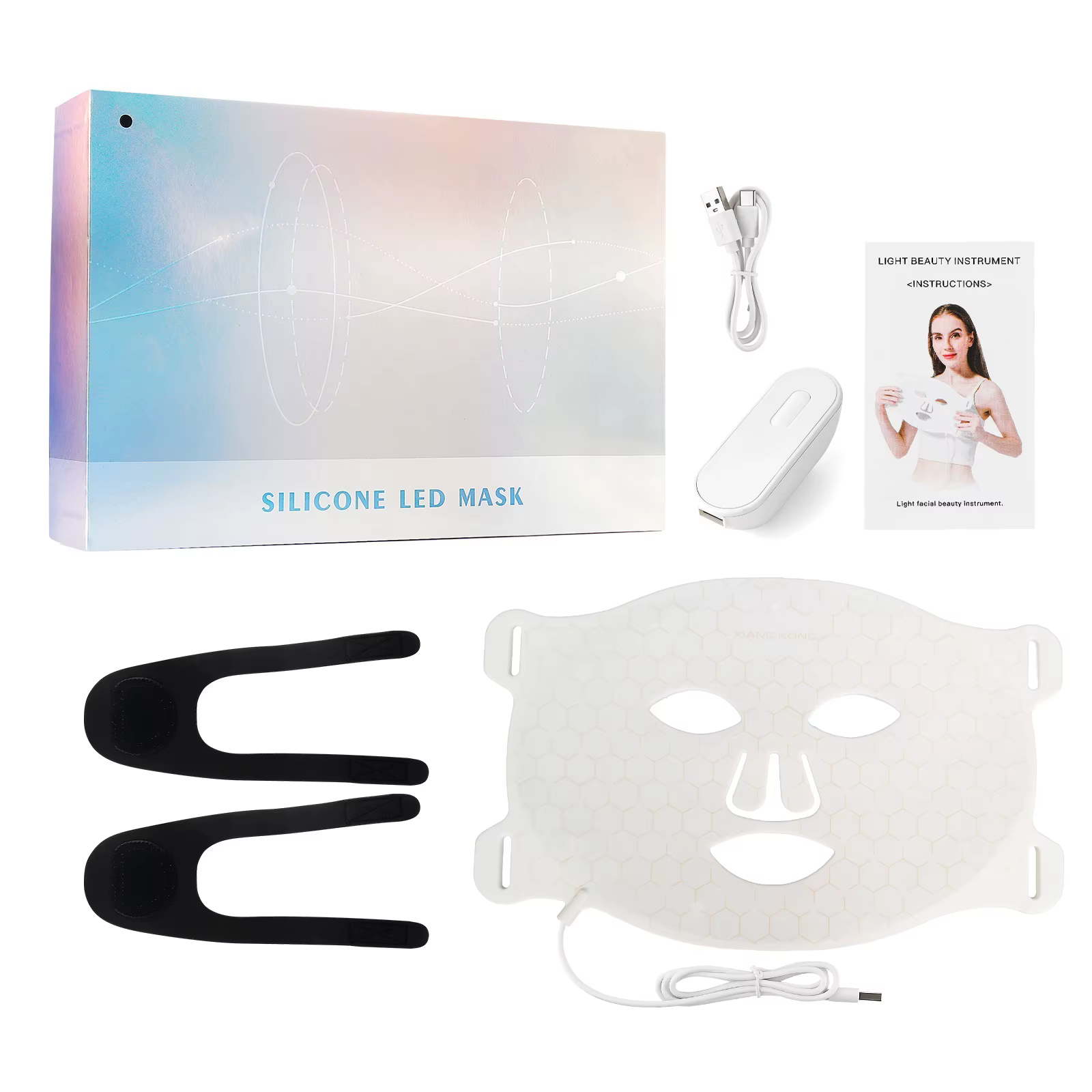 Masque Facial LED en Silicone, 7 couleurs, Flexible, beauté du visage, thérapie à la lumière photoni