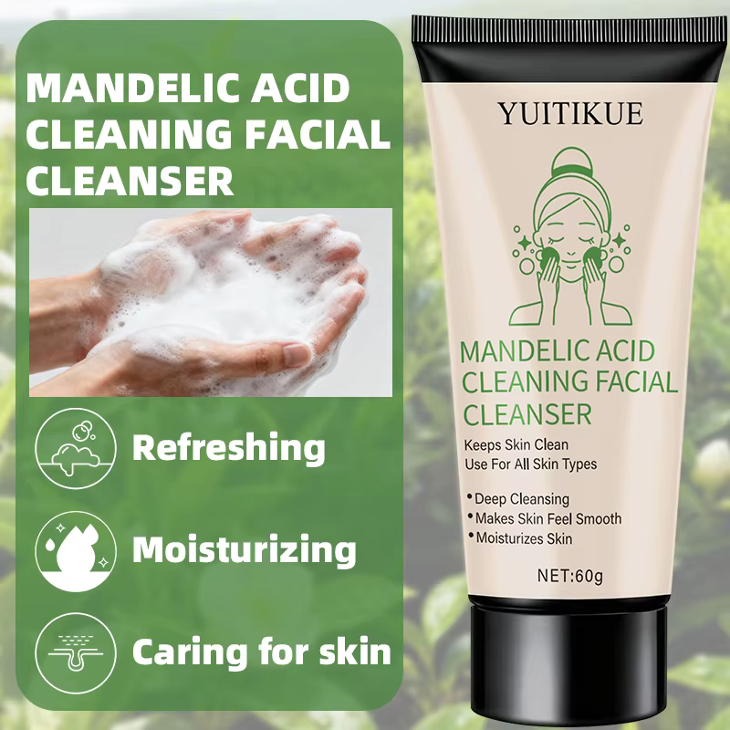 Nettoyant visage YUITIKUE 60g - Formule à l'acide mandélique, nettoyage en profondeur doux, hydrate 