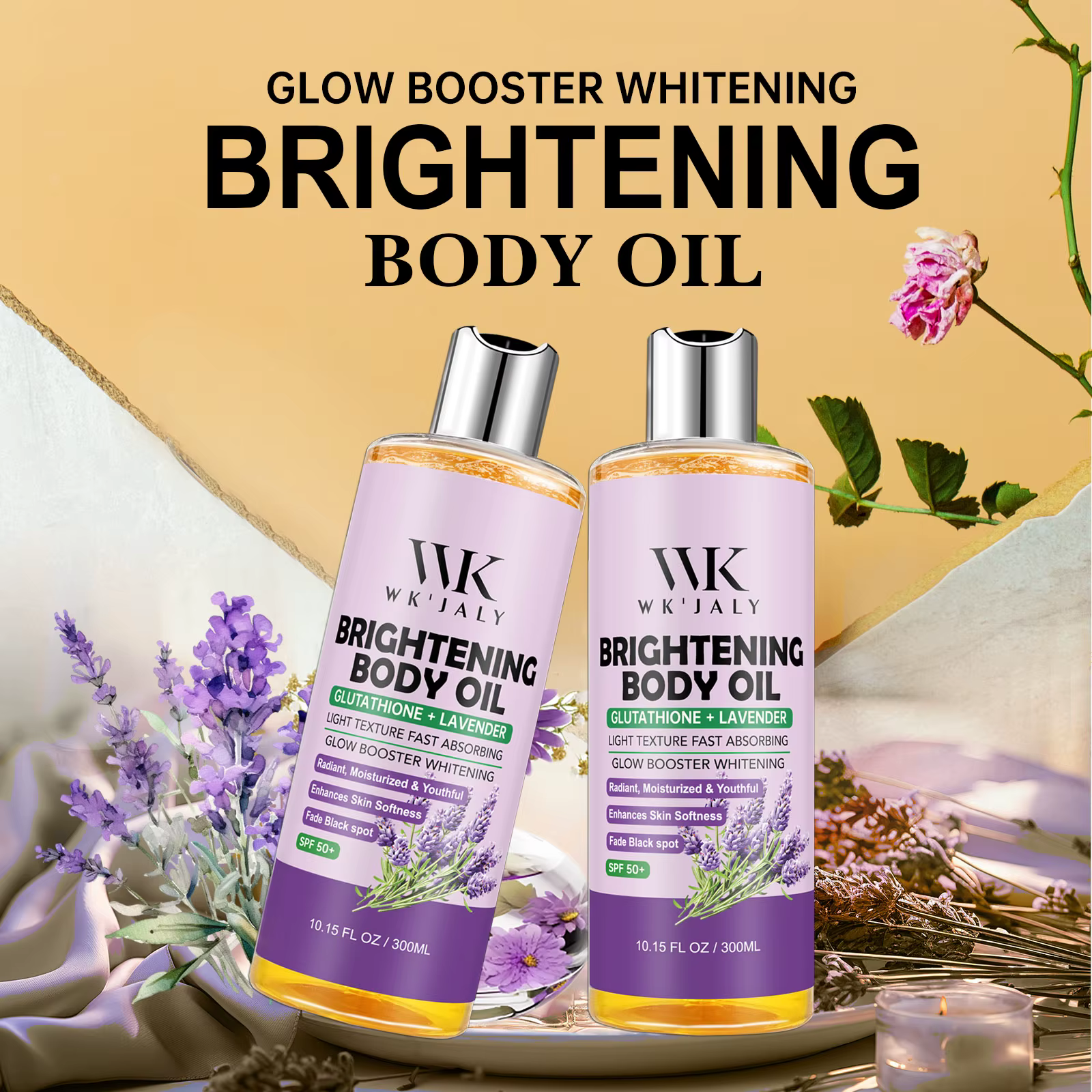 WK JALY Glow Boosting Huile corporelle blanchissante au glutathion et à la lavande, hydratante, pour