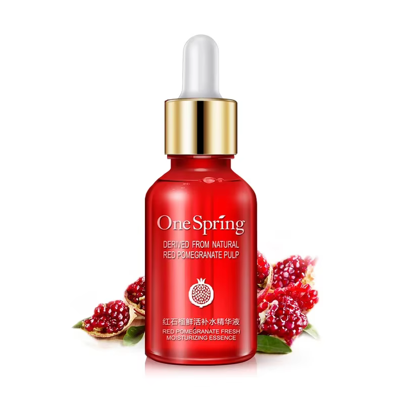 Essence de grenade rouge fraîche hydratante pour le visage, contrôle du sébum du visage, resserre le